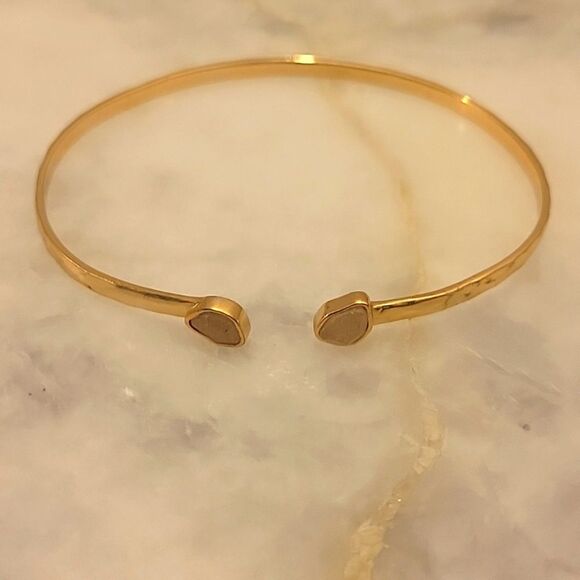NWT Gorjana Rose Quartz 14Kt Gold Bracelet Bangle Cuff Dainty Ethereal Coquette - Picture 1 of 5